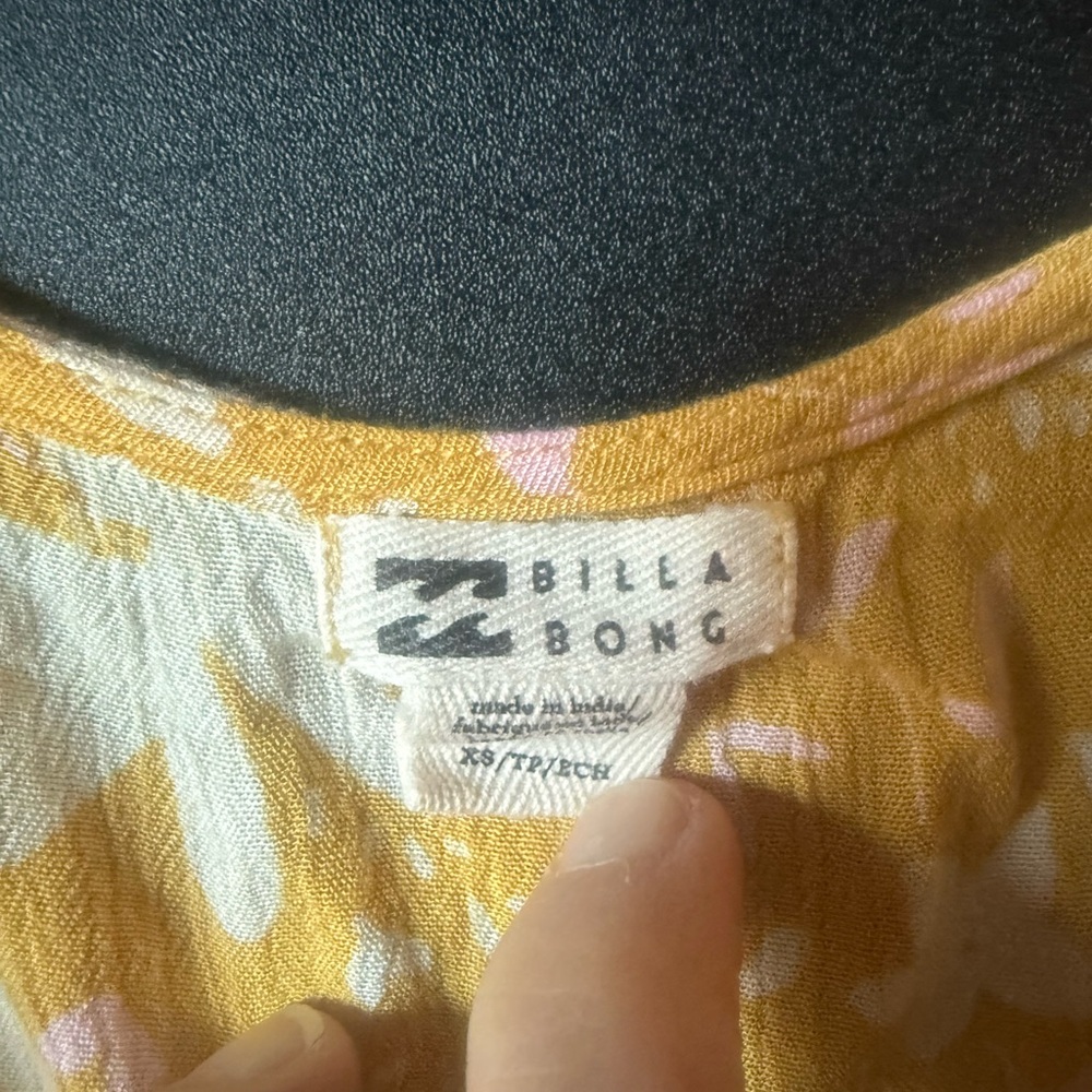 Billabong Yellow and White Floral Ruffle Front Tie Spring Mini Dress - Picture 2 of 6